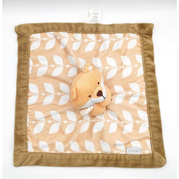 Carter's Plush Fox Lovey Security Baby Blanket Orange Brown Tan White Leaves - Picture 4 of 6